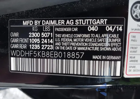 2014 Mercedes-Benz E 350 from USA, damaged, VIN WDDHF5KB8EB018857